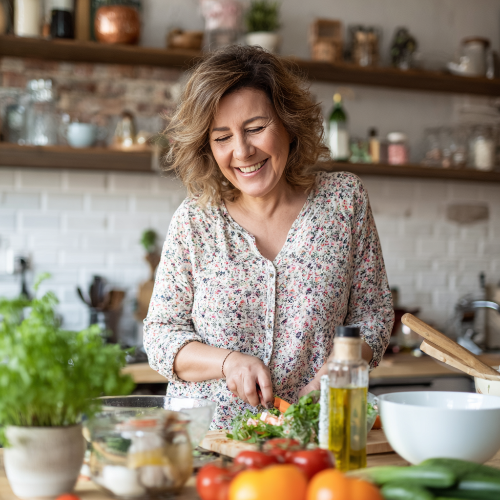 Група от усмихнати български възрастни от различни възрасти, споделящи здравословна храна на открито в градина